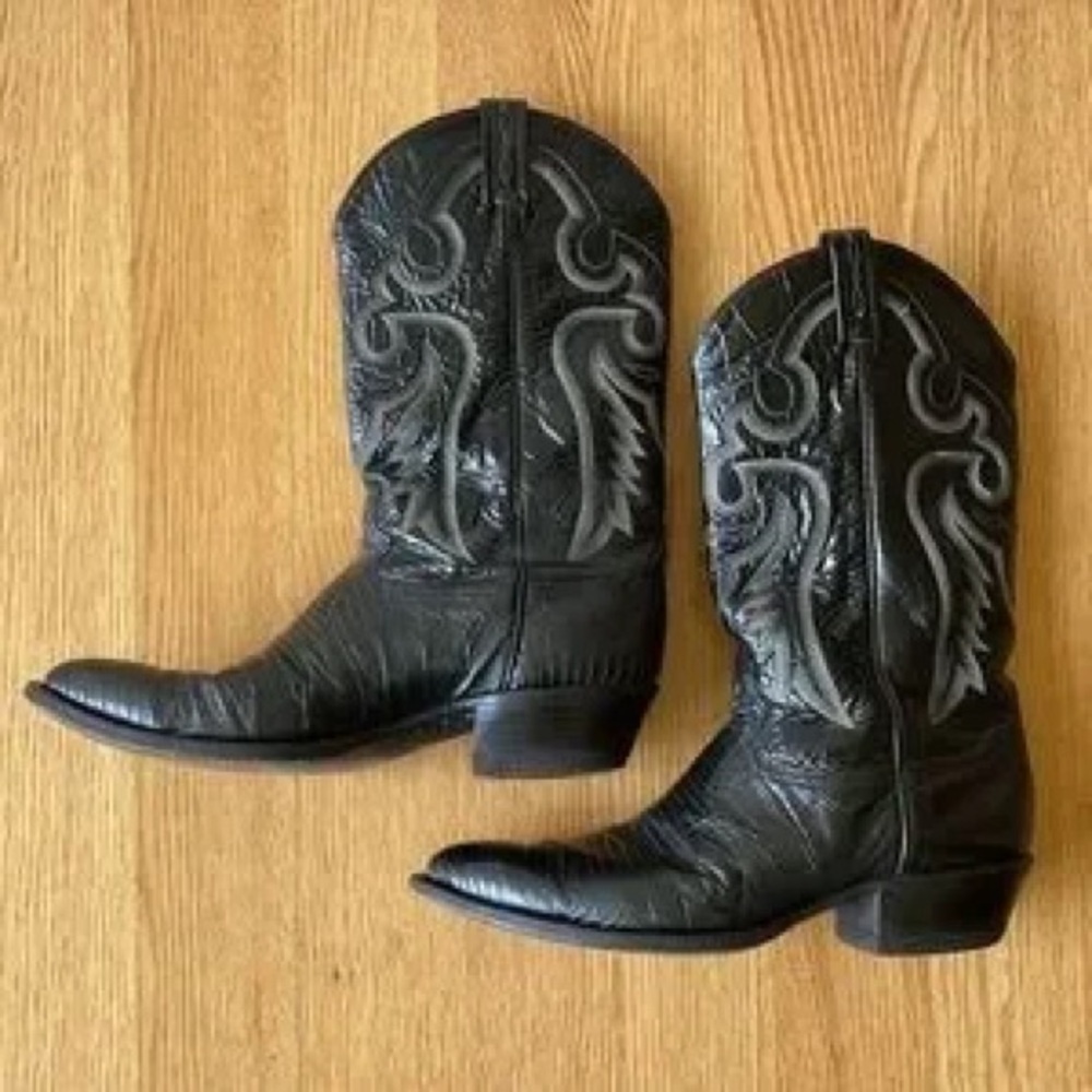 Authentic Tony Lama Men's Black Teju Lizard Western Boots 🤠